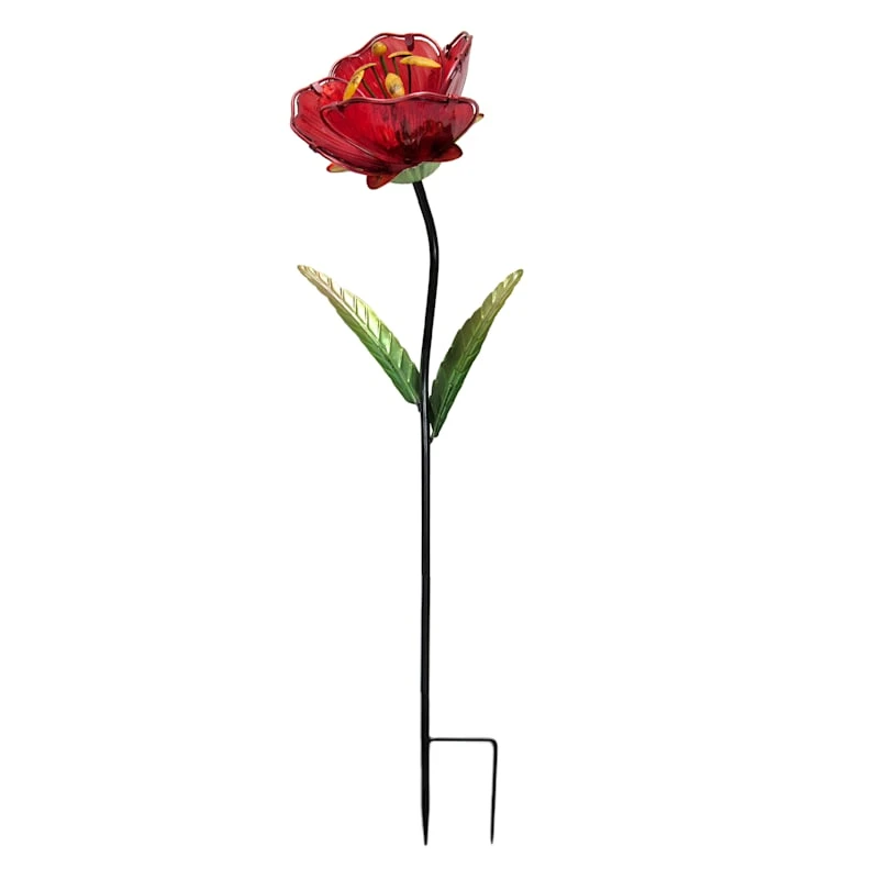 Red Glass Flower Garden Stake, 36.2"