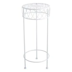 Round White Metal Plant Stand, Medium