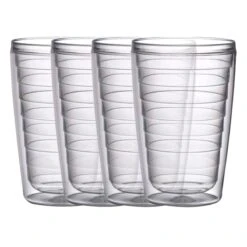 Set Of 4 Clear Double Wall Insulated Tumblers, 16oz