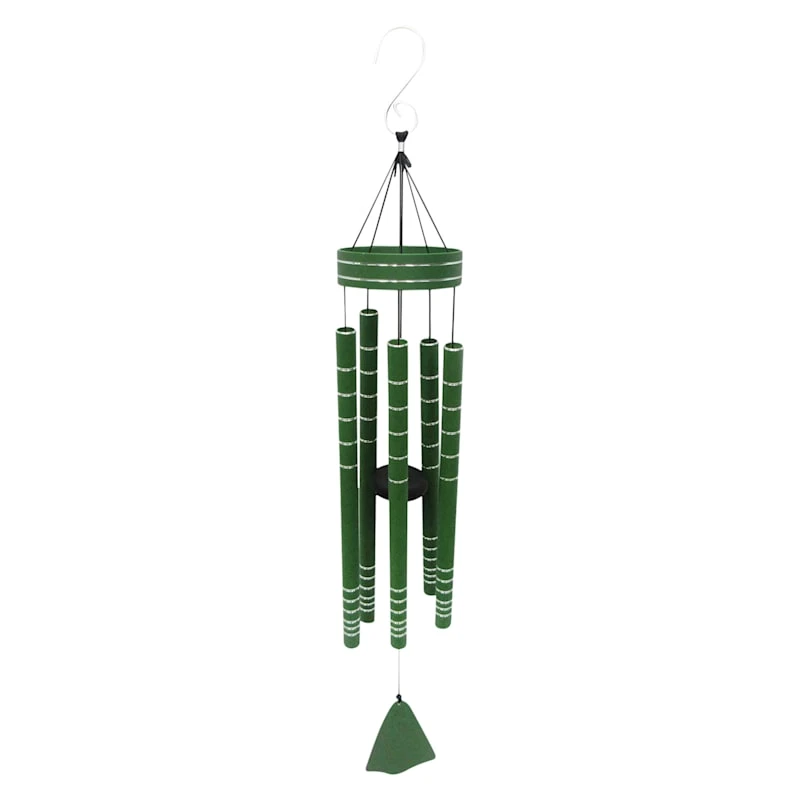Silver Etched Green Metal Wind Chime, 31"