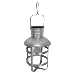 Silver Hanging Industrial LED Lantern With Timer, 12"