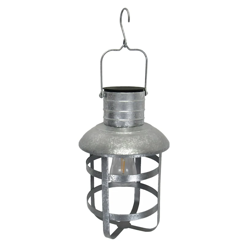 Silver Hanging Industrial LED Lantern With Timer, 12"