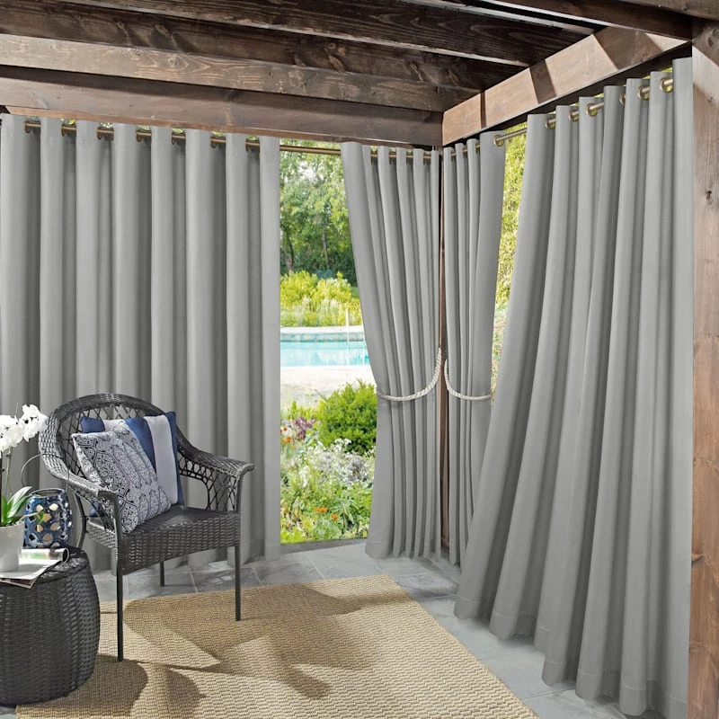 Sun Zero Darian Grey Outdoor Light Filtering Curtain Panel, 84"