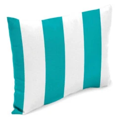Turquoise Awning Striped Oblong Outdoor Throw Pillow, 16x12