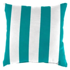 Turquoise Awning Striped Oversized Outdoor Throw Pillow, 20"