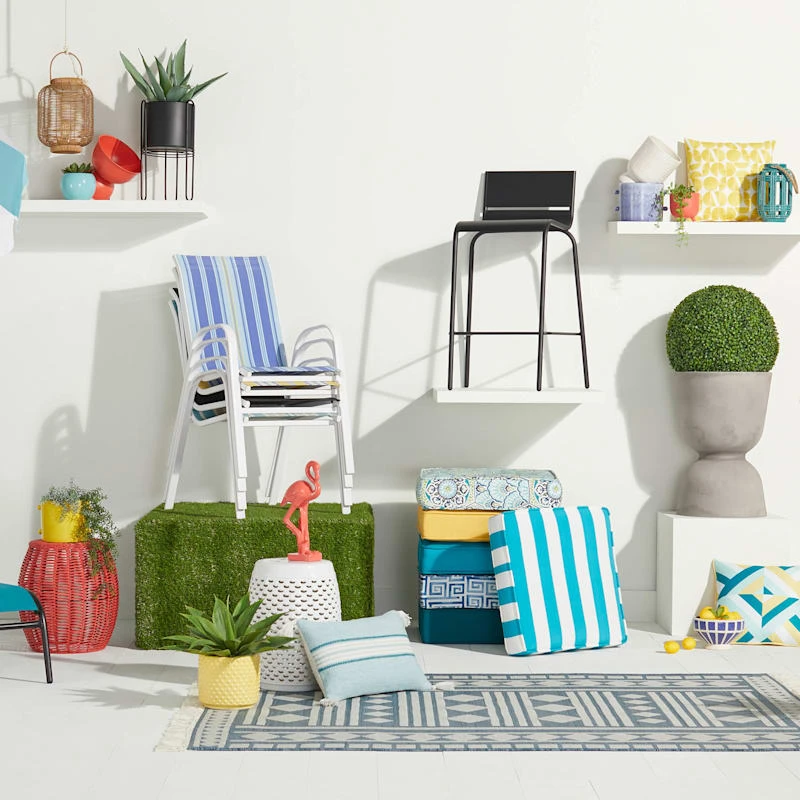 Ty Pennington Blue Striped Lumbar Outdoor Throw Pillow, 20x13 - Image 2