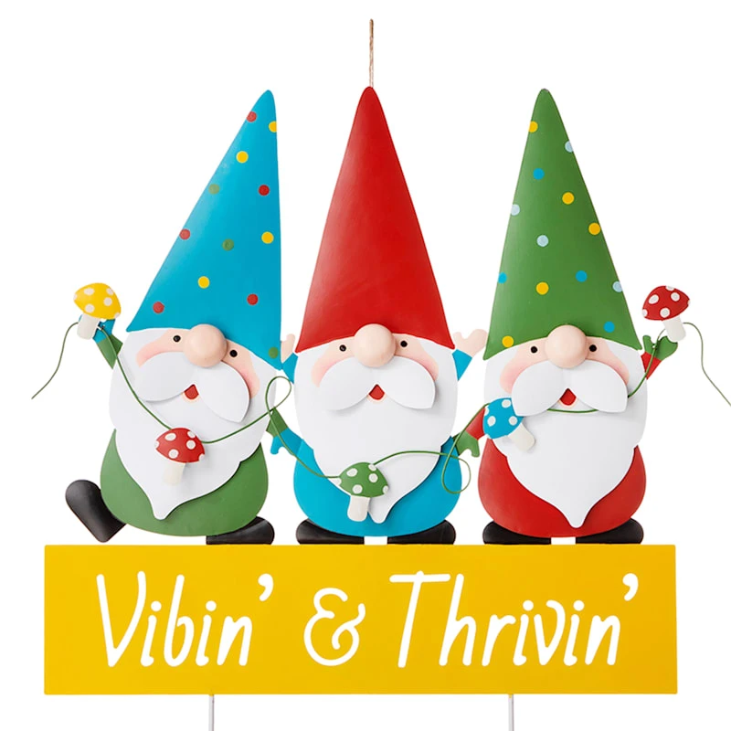 Vibin' & Thrivin' Gnome Trio Garden Stake, 30" - Image 2