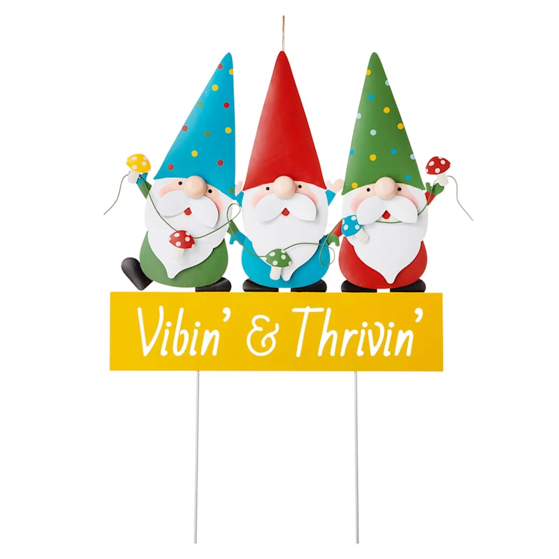 Vibin' & Thrivin' Gnome Trio Garden Stake, 30"