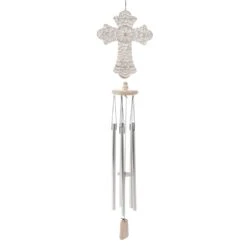 Weathered White Cross Wind Chime, 21"