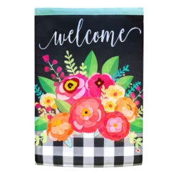 Welcome Floral Buffalo Check Yard Flag, 18"