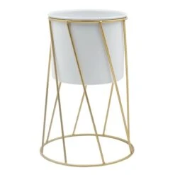 White & Gold Metal Plant Stand, 7x11