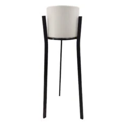 White Metal Flower Pot With Stand, Medium