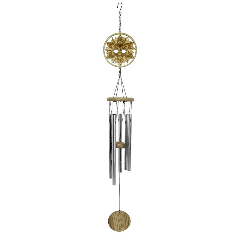 Wood Sun Face Wind Chime, 34"