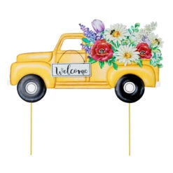 Yellow Welcome Retro Truck Garden Stake, 23.6"
